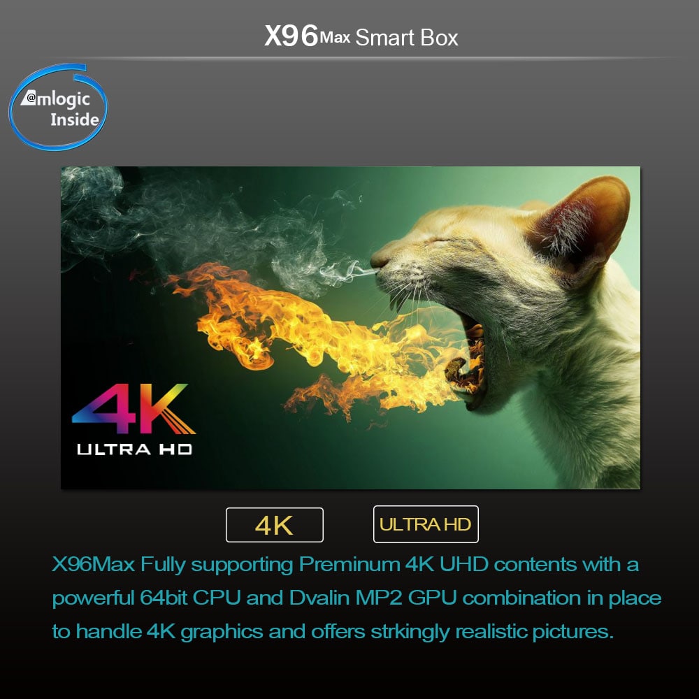 X96 MAX TV Box Amlogic S905X2 / Android 8.1 / USB3.0 / VP9- Black 2GB DDR4+16GB ROM UK PLUG