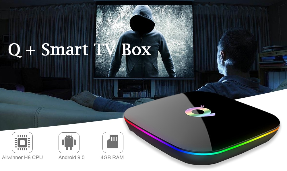 Q + Smart TV Box with Power Certification Allwinner H6 / Android 9.0- Black 4GB RAM+32GB ROM UK  Plug