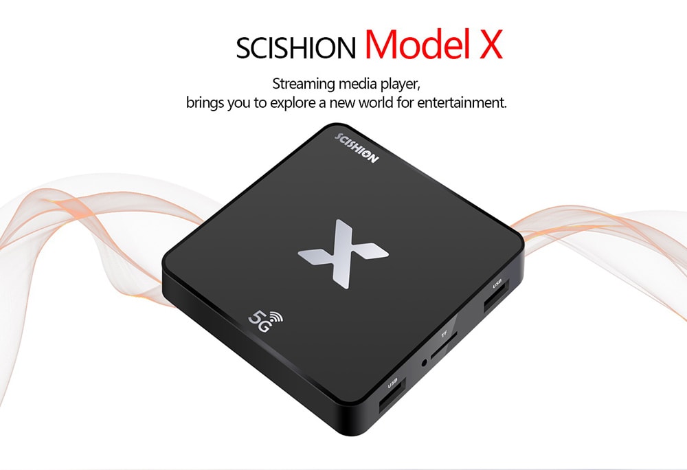 SCISHION Model X TV Box Rockchip3229 Android 8.1 2GB RAM + 16GB ROM 5G WiFi 100Mbps Support 4K H.265- Black US Plug