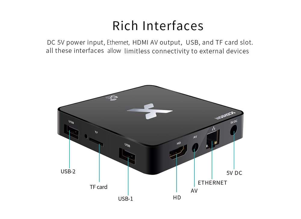 SCISHION Model X TV Box Rockchip3229 Android 8.1 2GB RAM + 16GB ROM 5G WiFi 100Mbps Support 4K H.265- Black US Plug