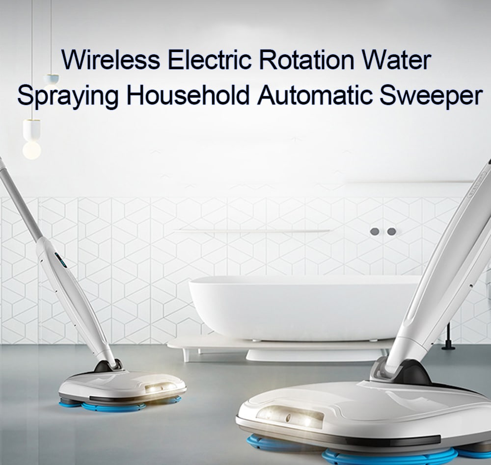 Wireless Electric Mopping Machine Rotation Water Spraying Household Automatic Sweeper- White Chinese Plug