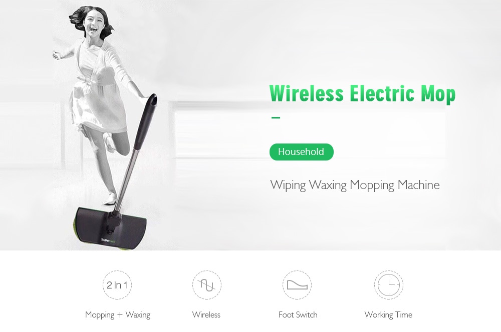 Wireless Electric Mop Household Wiping Waxing Mopping Machine- Black EU Plug