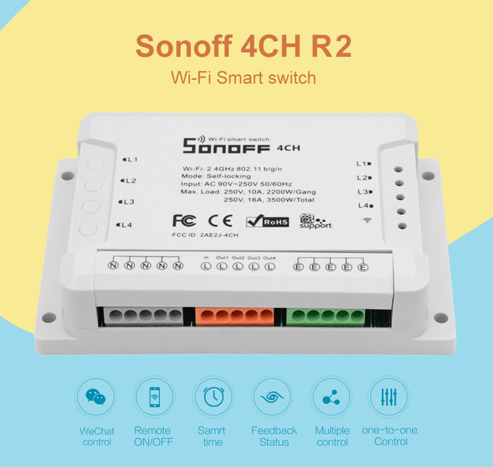 SONOFF 4CH R2 Inching Self-locking Mobile Phone Remote Control Timing Multi-channel Intelligent Switch- White