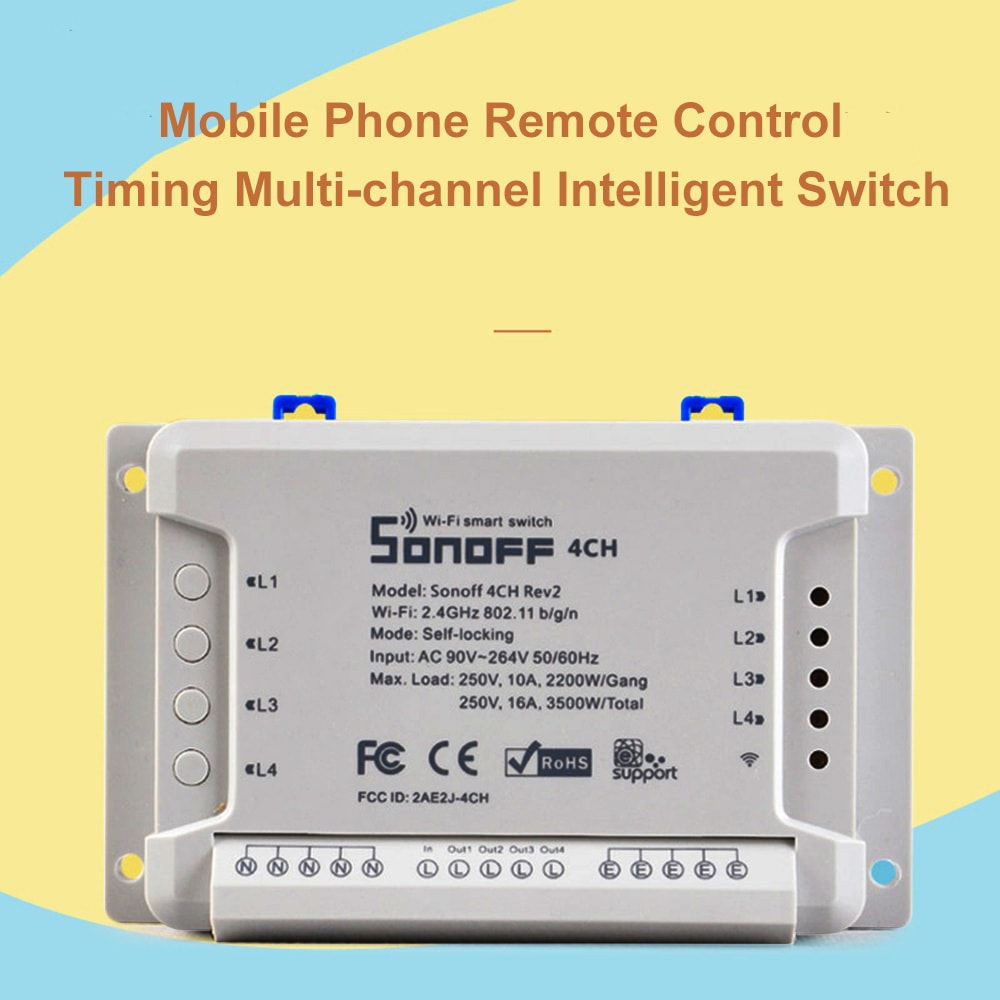 SONOFF 4CH R2 Inching Self-locking Mobile Phone Remote Control Timing Multi-channel Intelligent Switch- White