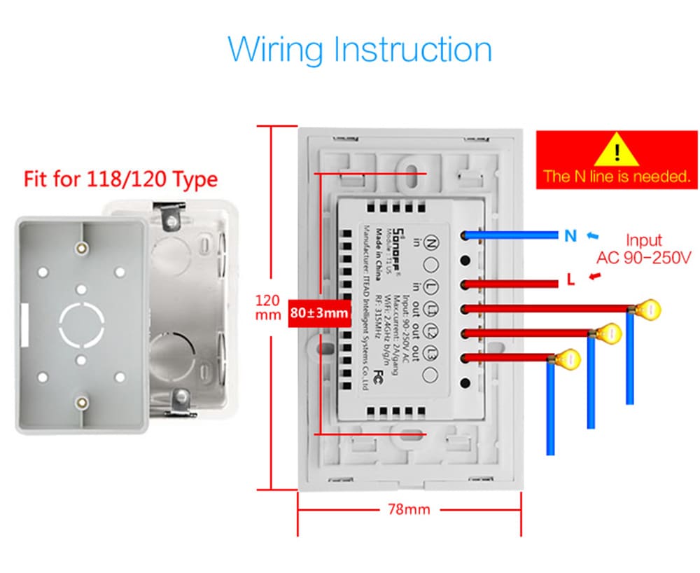 SONOFF T1 US WiFi RF / APP / Touch Control Wall Light Switch 1 Gang Panel Home with Alexa- White