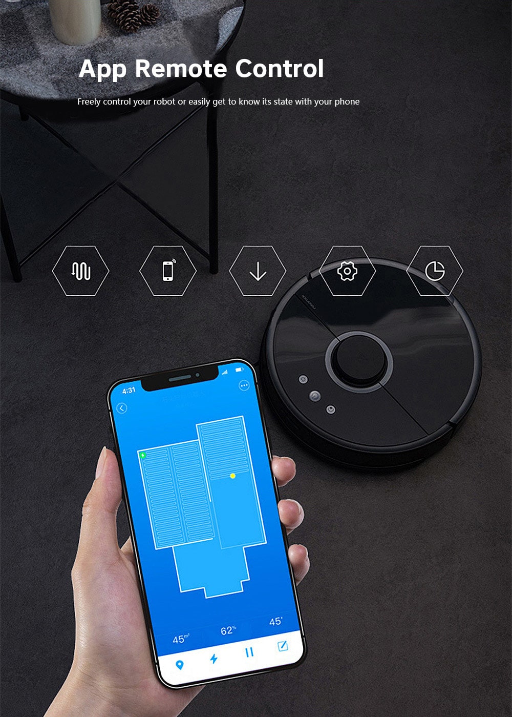 Roborock S55 Smart Vacuum Cleaner Intelligent Sensor System Path Planning- Black EU Plug