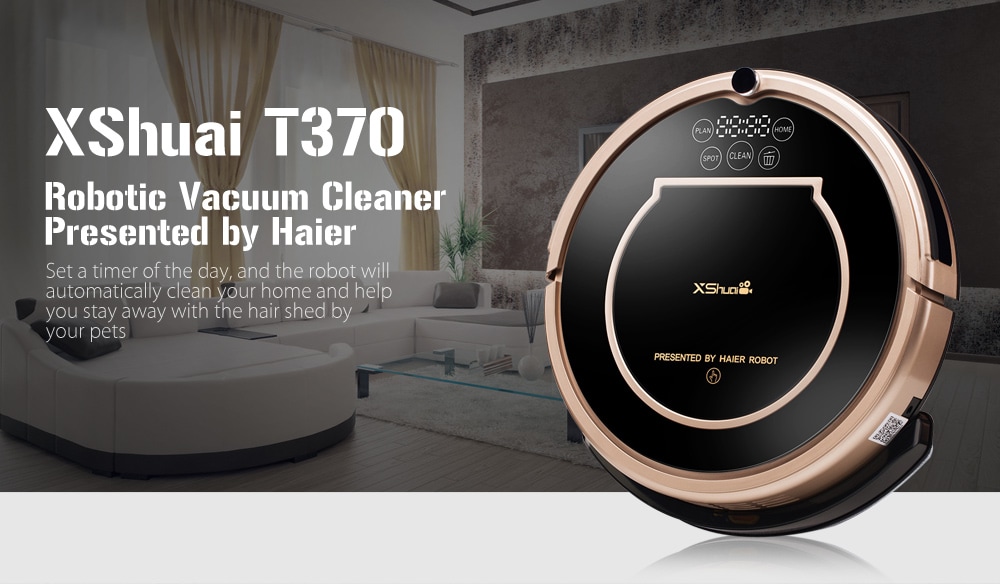 XShuai T370 Robotic Vacuum Cleaner Automatic Remote Control Cleaning Robot for Pet Dog Cat Hair- Black US Plug