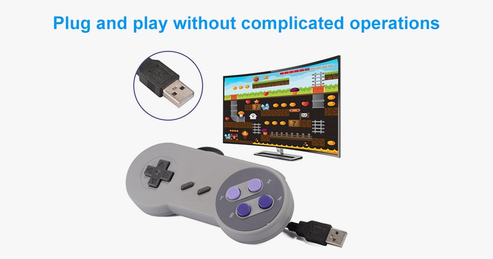 Game Controller for Super SNES USB Classic Gamepad- Gray