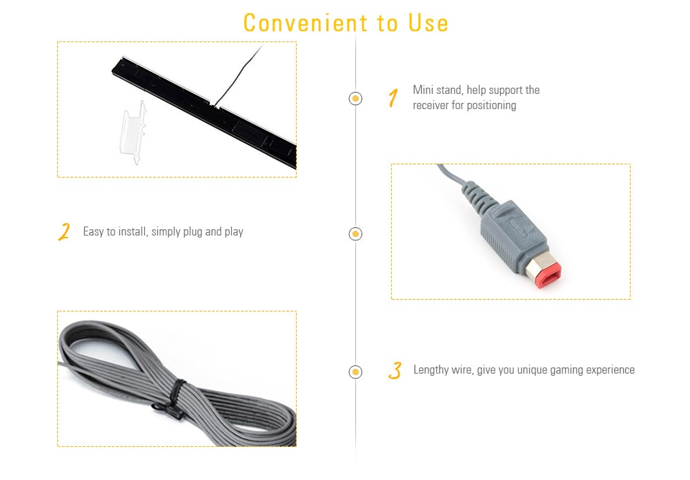 Replacement Wired Infrared Ray Sensor Bar Signal Receiver for Nintendo Wii Remote- Silver