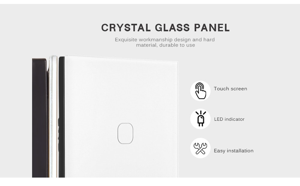 SESOO Smart Touch Screen Light Switch 1 Gang 1 Way  Crystal Glass Panel with Remote Control- White