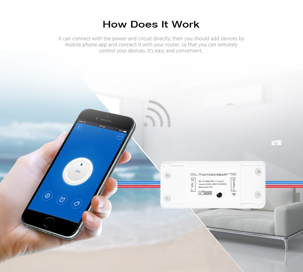 Smart WiFi Switch Wireless Universal Module Timer Via iOS Android Remote Control Works with Alexa Google Home - White