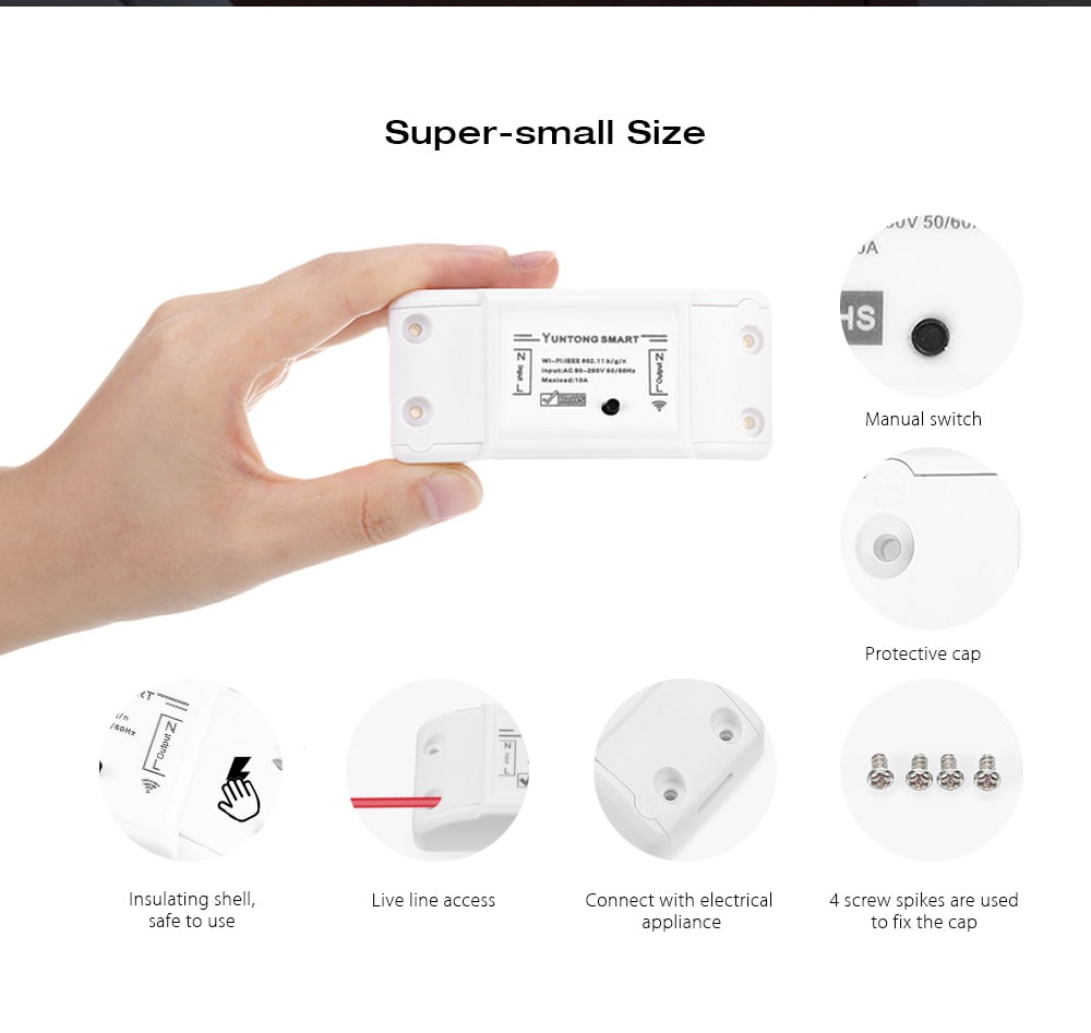 Smart WiFi Switch Wireless Universal Module Timer Via iOS Android Remote Control Works with Alexa Google Home - White