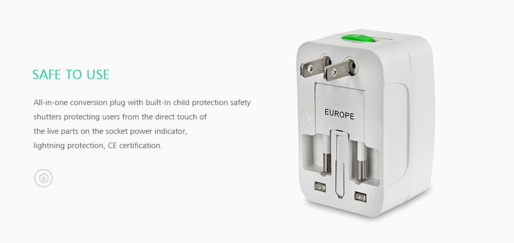 Travel Universal Global US / EU / UK / AU Standard Plug Adapter - White- White