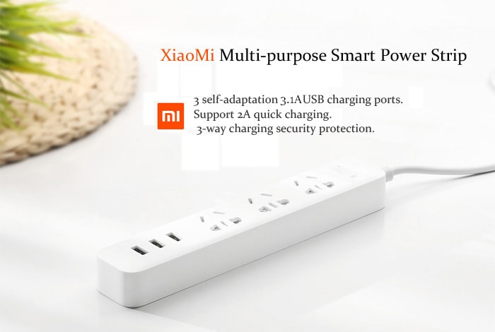 Original Xiaomi Smart Adaptation 3 USB 2.1A Power Strip with 3 Standard Sockets ( 250V )- Black