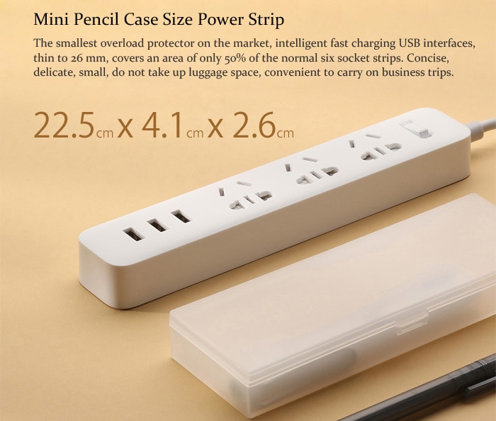 Original Xiaomi Smart Adaptation 3 USB 2.1A Power Strip with 3 Standard Sockets ( 250V )- Black