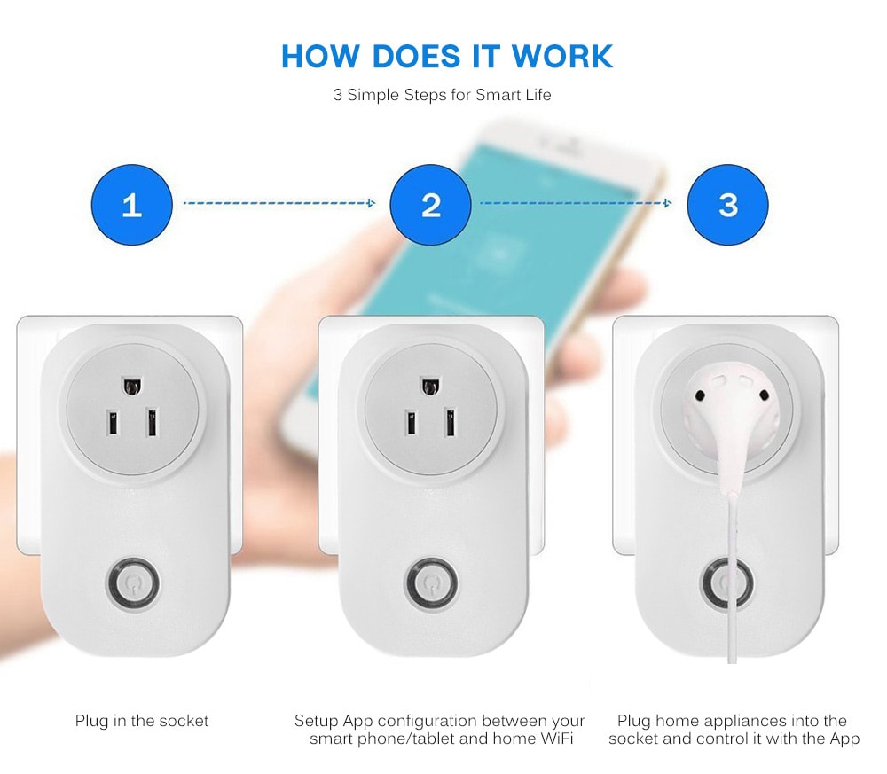 PS - 16 Timing Smart Switch Socket Wireless US WiFi Phone Remote Repeater AC Plug Outlet- White