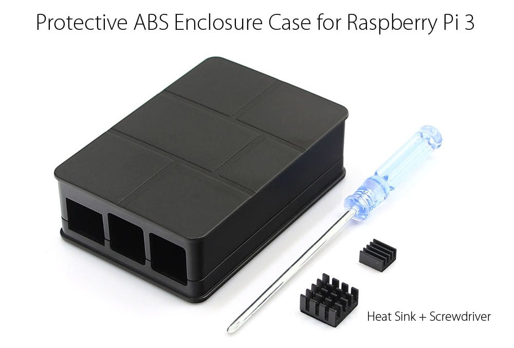 ABS Enclosure Case for Raspberry Pi 3 Model B with Heat Sink / Screwdriver- Black