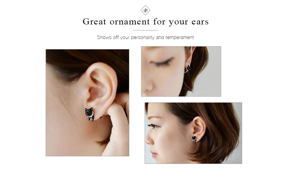 ONE PIECE Artificial Pearl Cat Shape Design Earring - Black