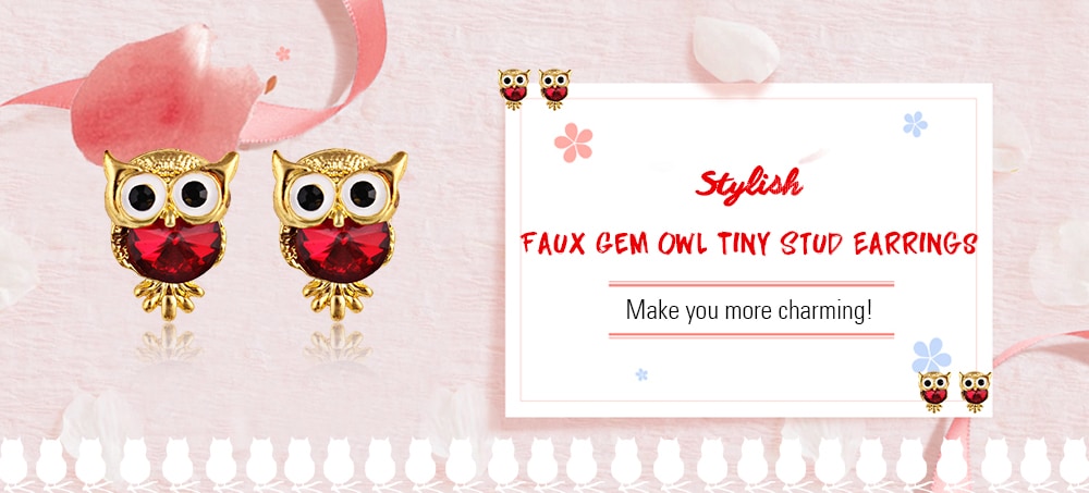 Faux Gem Owl Tiny Stud Earrings- Blue