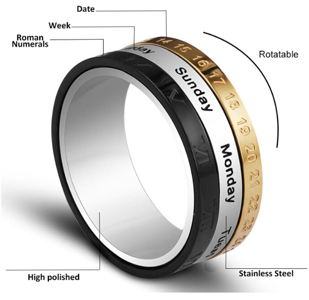 Stylish Titanium Ring of Time Swirling- Black US 11