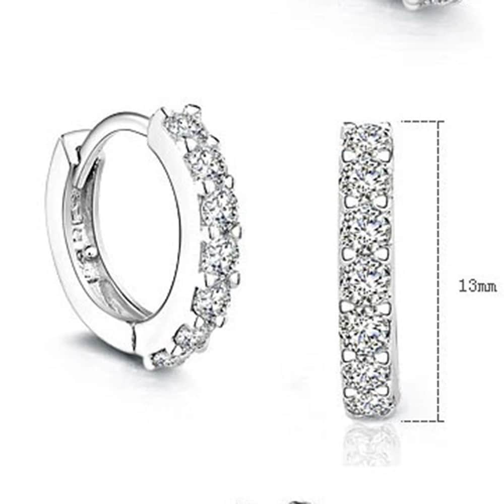 Sterling Silver White Paved Crystal Hoop Earrings- Silver