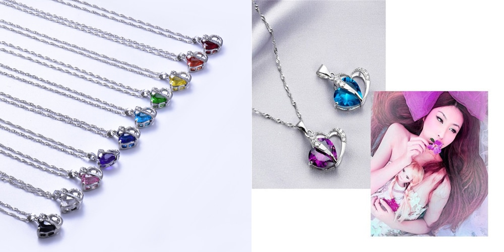 Fashionable Heart Shaped Pendant Necklace- Sky Blue One Size