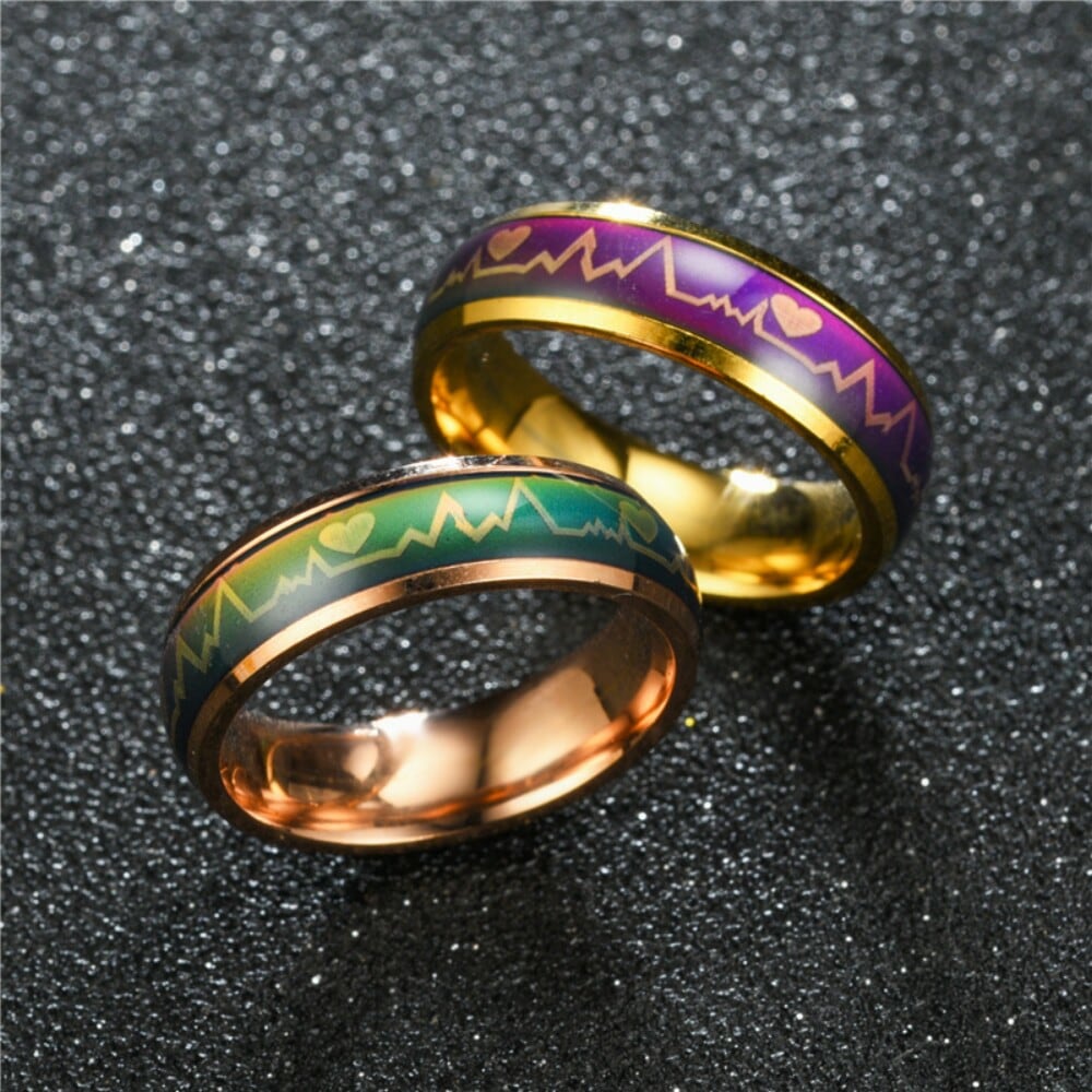 Titanium Steel Color Changing Mood Lovers Ring for Lovers Romantic- Gold US 6