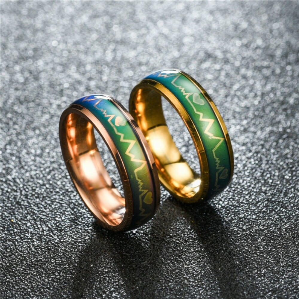 Titanium Steel Color Changing Mood Lovers Ring for Lovers Romantic- Gold US 6