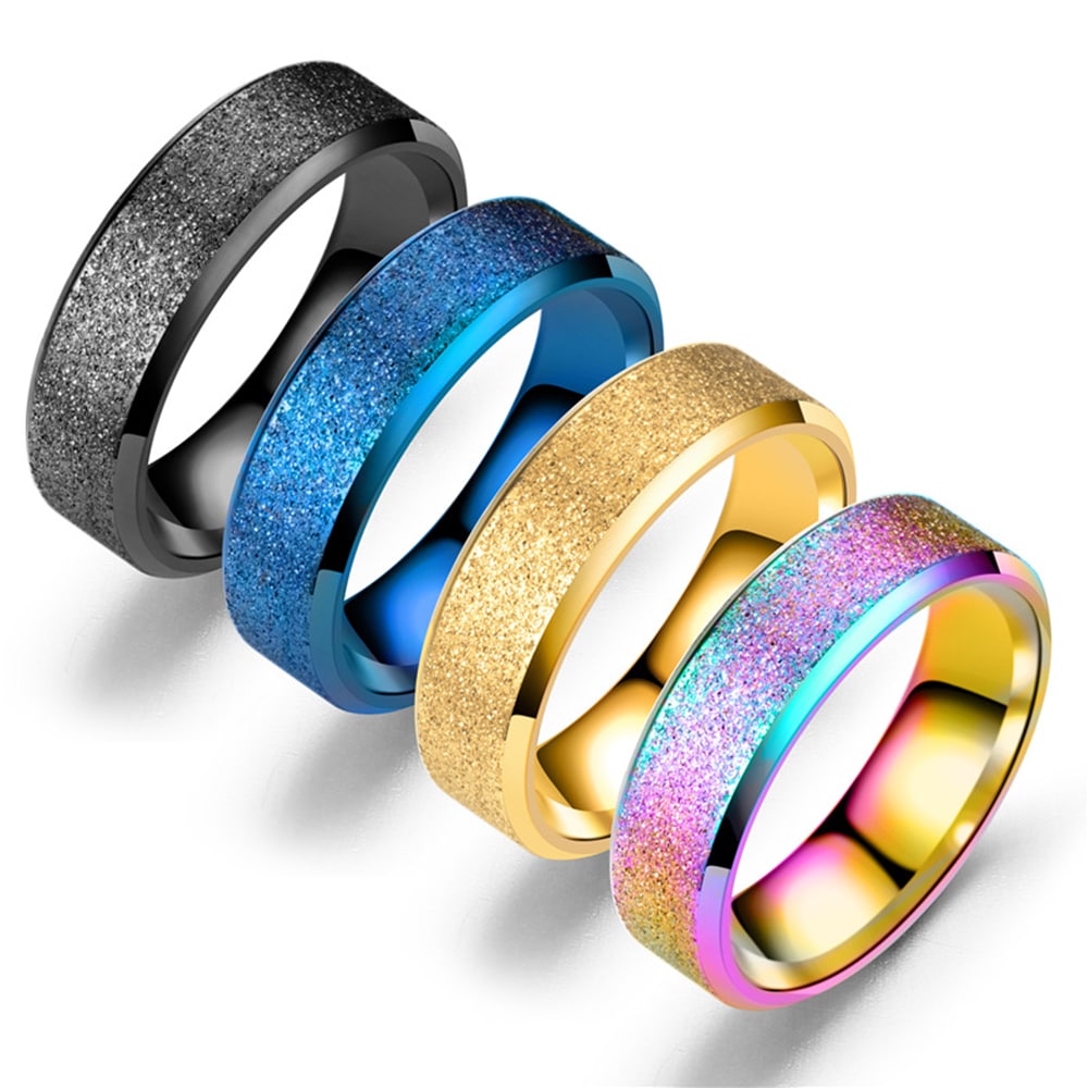 Romantic Dreamlike Jewelry Scrub Ring Titanium Steel Rings for Men and Women- Blue US 9