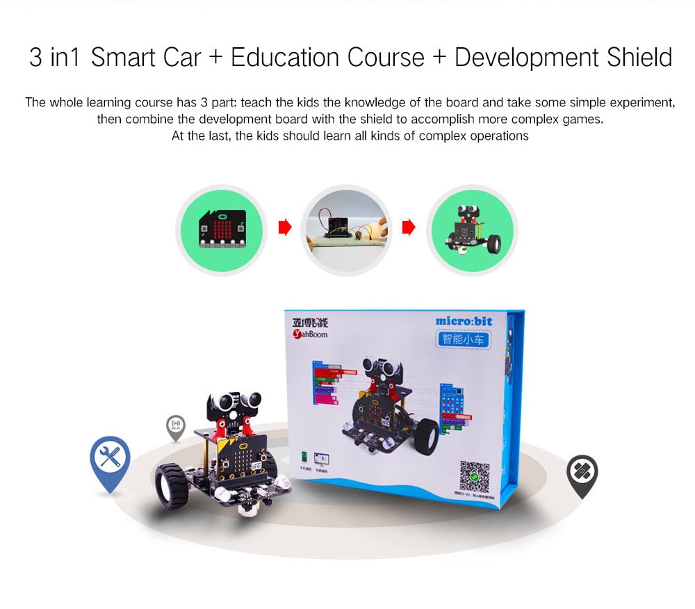 Yahboom Smart Robot Car Kit for Kids BBC Programmable DIY Toys Scientific STEM Education- Black