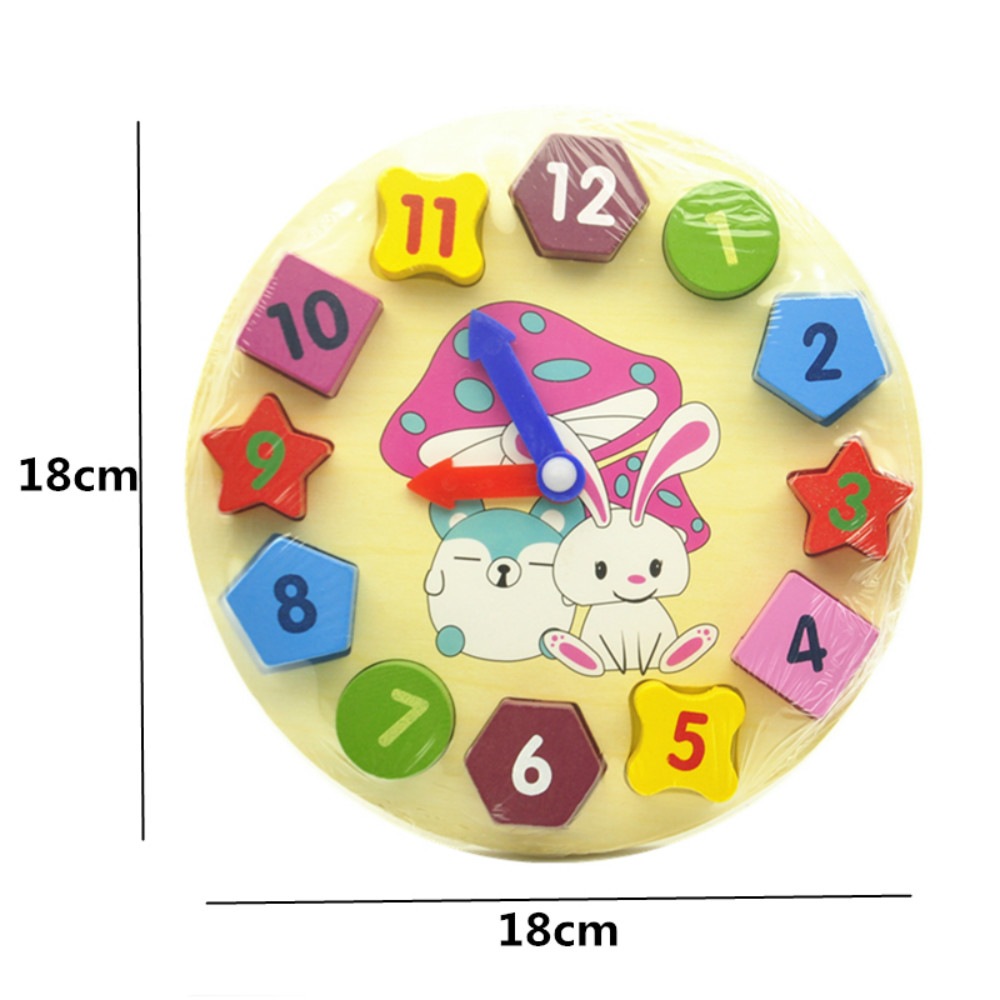 Wooden Building Blocks Digital Geometry Clock Toy Children Educational Toy Kids Gift- Multicolor