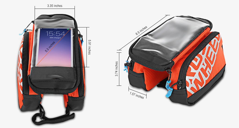 ROSWHEEL 121273 1L Bike Cycling Touch Screen Bag Front Tube Pannier Double Pouch for 5.5 inch Cellphone- Orange