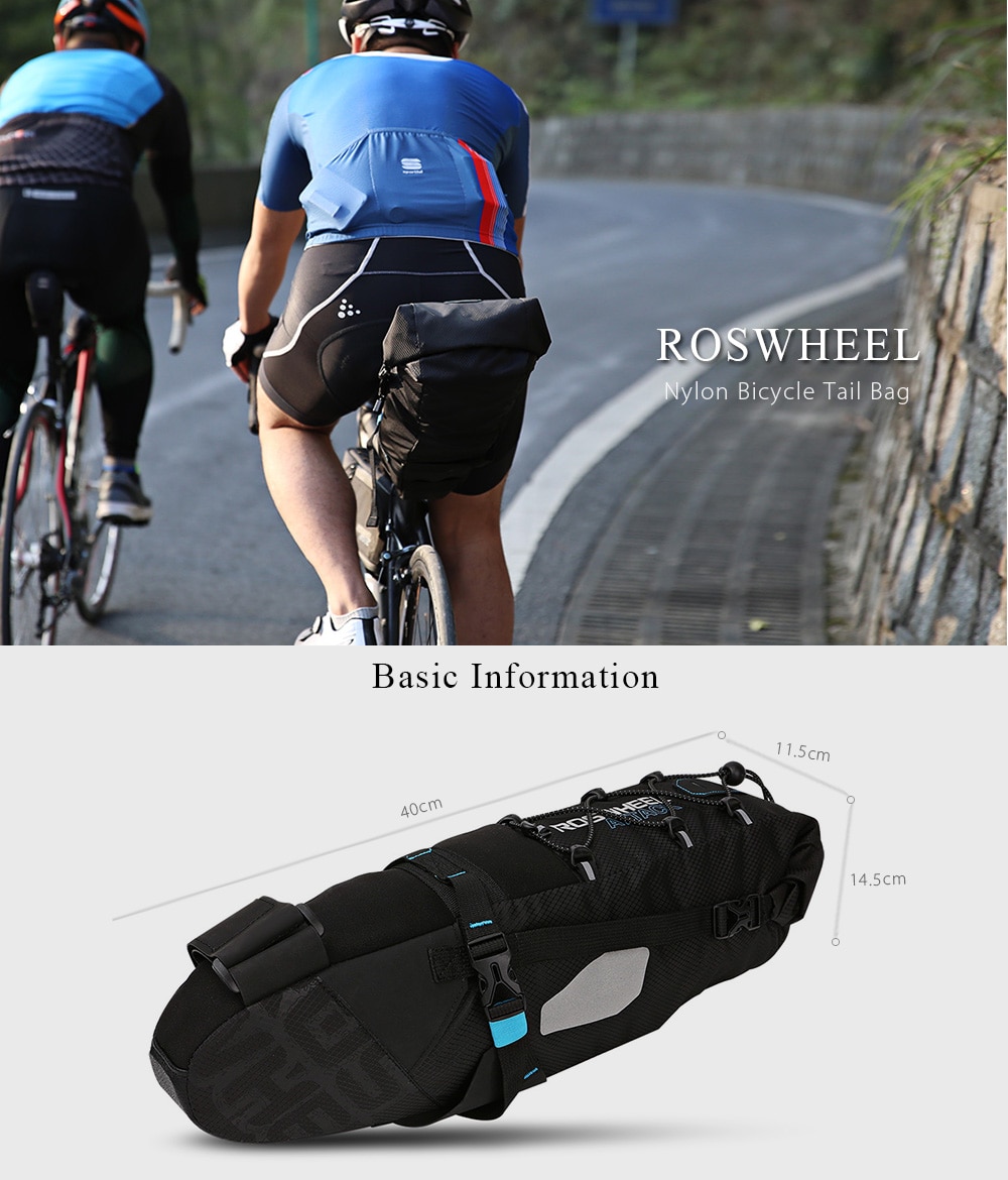 ROSWHEEL 131372 Water-resistant 10L Bike Tail Bag Bicycle Rear Pack- Black