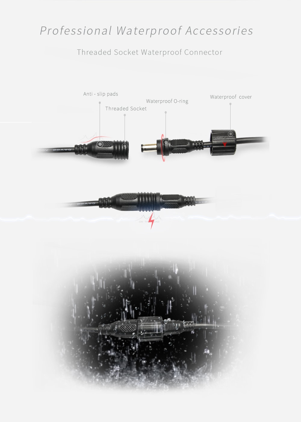 ON THE ROAD MX3-BL (With Line Switch) USB LED Bike Lamp With Battery Pack- Black US Plug + External Battery