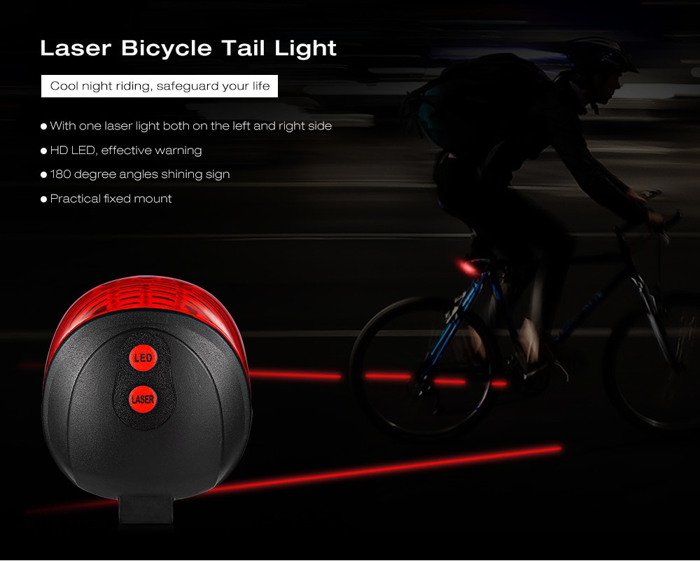 Laser Bicycle Tail Light LED Warning Flash Riding Equipment- Red with Black