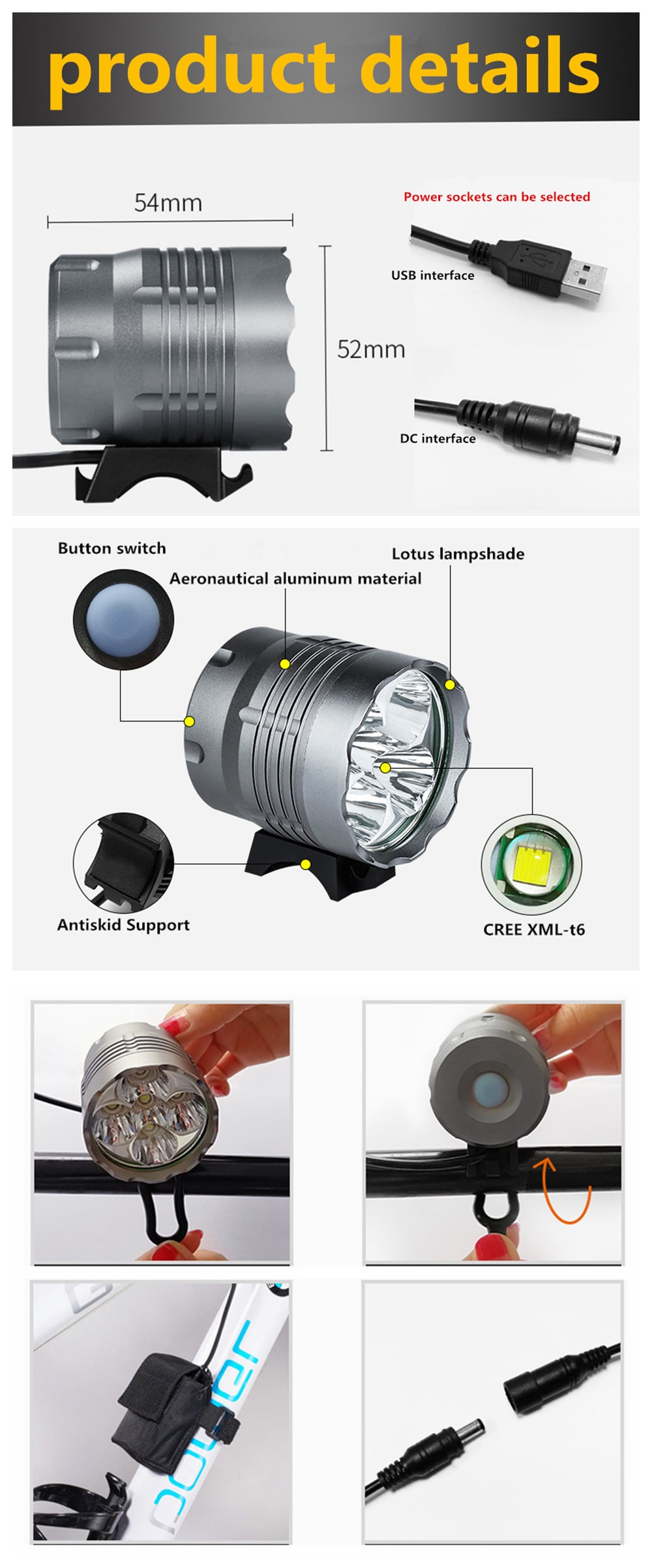 ZHISHUNJIA ZSJ005 5 x Cree XM-L T6 4000lm 3-Mode Bicycle Headlamp 6x18650- Gray