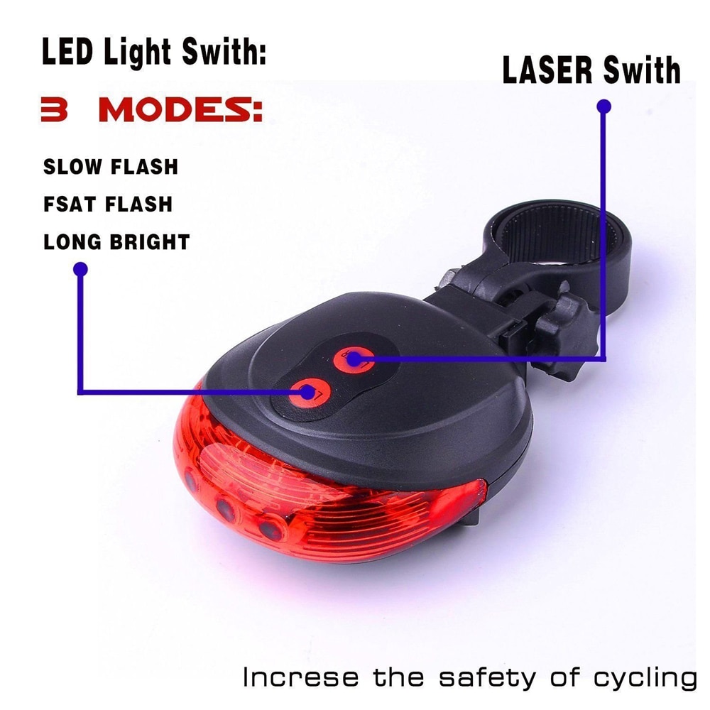 Rear LED Cycling Bicycle Bike Flash Taillight 2 Lasers 5 LED- Black