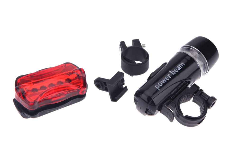 Waterproof 5 LED Lamp Bike Front Head Light Rear Safety Flashlight Set- Black