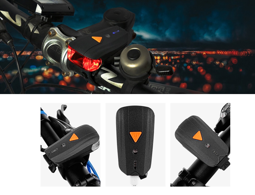 USB Rechargeable Bike Light Set Water Resistance Splash-proof Ultra Bright 400 Lumens Sensor Bicycle Lamp - Black