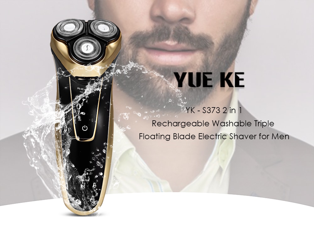 YUEKE YK - S373 2 in 1 Rechargeable Washable Triple Floating Blade Electric Shaver for Men- Luxury Gold Color Chinese Plug