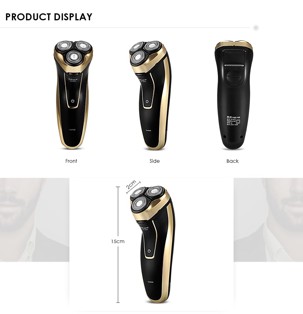 YUEKE YK - S373 2 in 1 Rechargeable Washable Triple Floating Blade Electric Shaver for Men- Luxury Gold Color Chinese Plug