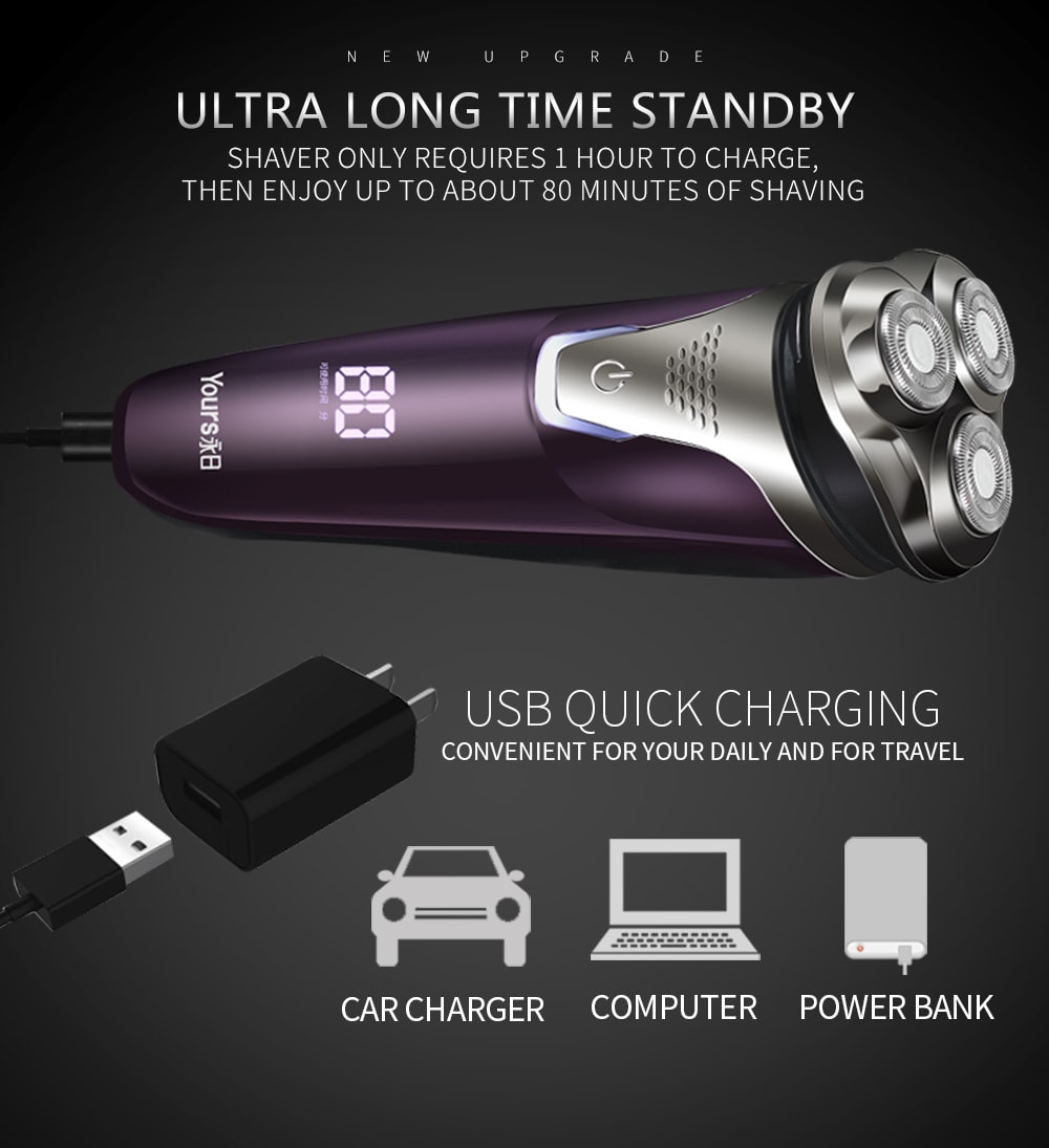 YOURS Three Blade Electric Shaver Rechargeable Razor Man Purple T76- Violet