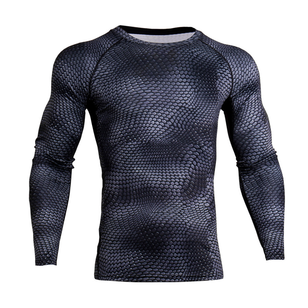 Snake Skin Baselayer Tights for Men Pants Shirts Fitness Running Cool Dry Tops- Black 4XL