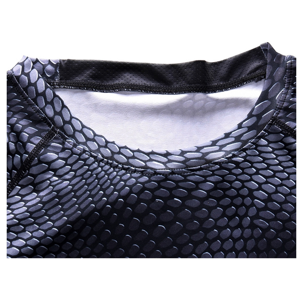 Snake Skin Baselayer Tights for Men Pants Shirts Fitness Running Cool Dry Tops- Black 4XL