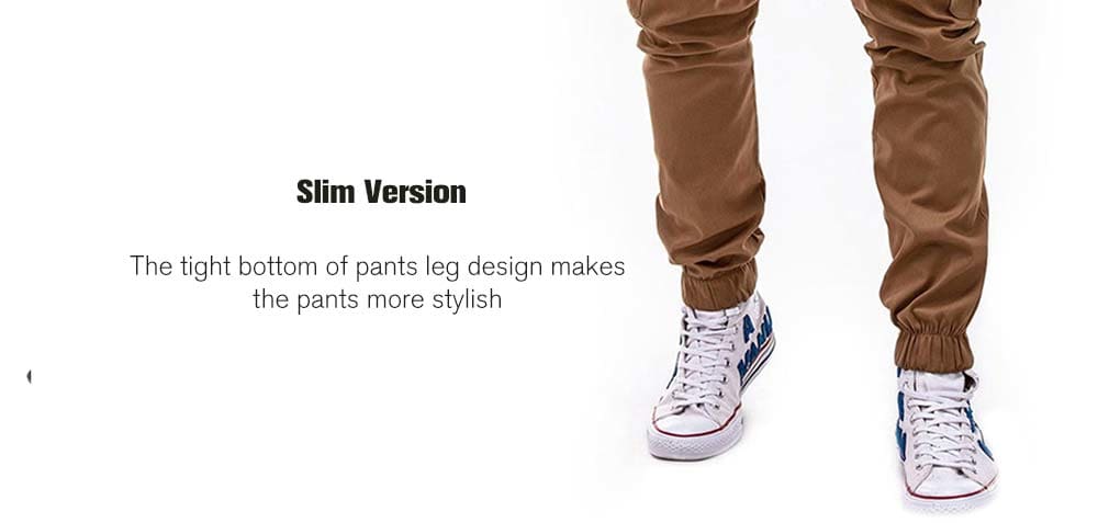 Fashion Solid Color Side Pockets Tether Elastic Belt Casual Beam Pants for Men- Caramel XL