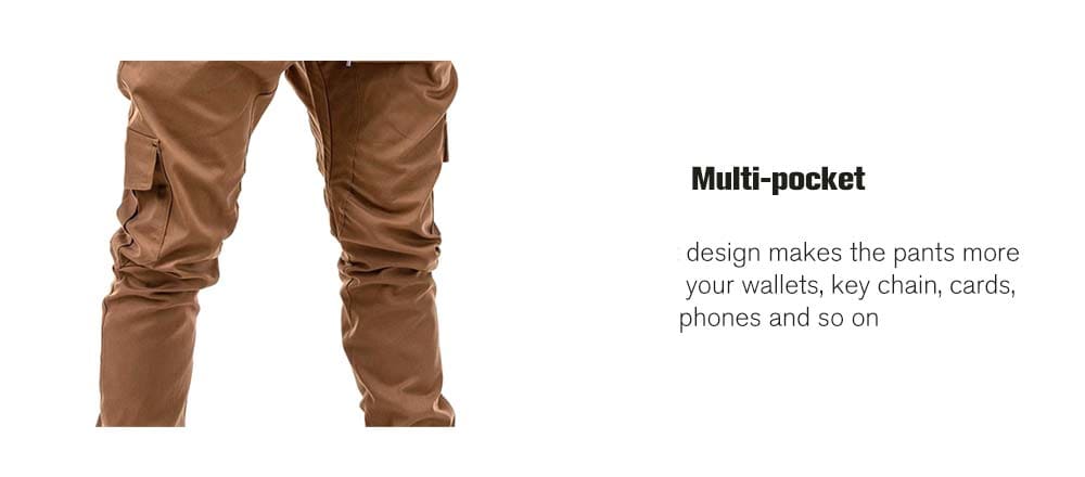 Fashion Solid Color Side Pockets Tether Elastic Belt Casual Beam Pants for Men- Caramel XL