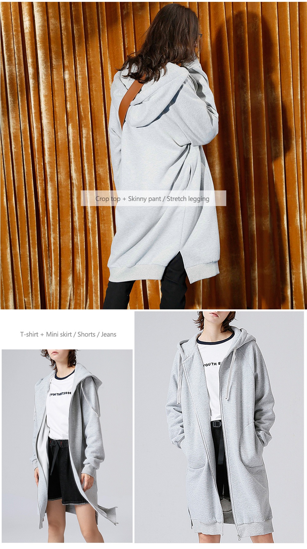 Toyouth Sweatshirts 2017 Autumn Women Loose Solid Color Casual Long Hoodies Zipper Outerwear Coat- Black XL