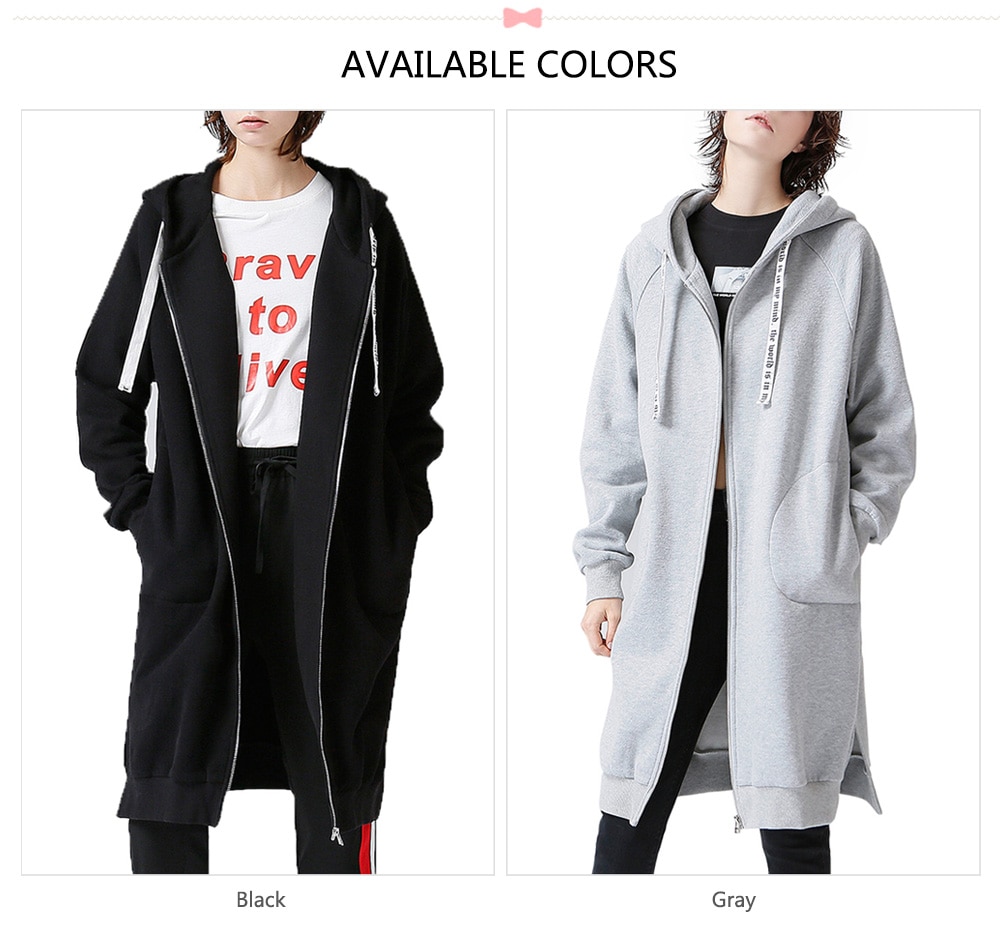 Toyouth Sweatshirts 2017 Autumn Women Loose Solid Color Casual Long Hoodies Zipper Outerwear Coat- Black XL