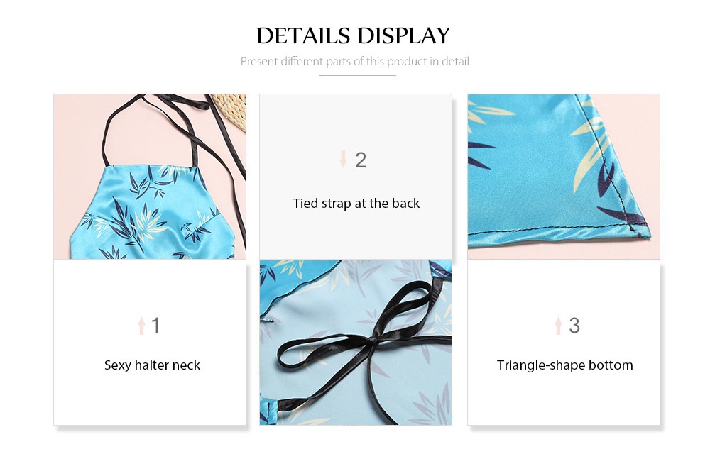 Sexy Halter Neck Backless Leaf Print Tied Strap Women Tank Top- Blue Green One Size(Fit size XS to M)