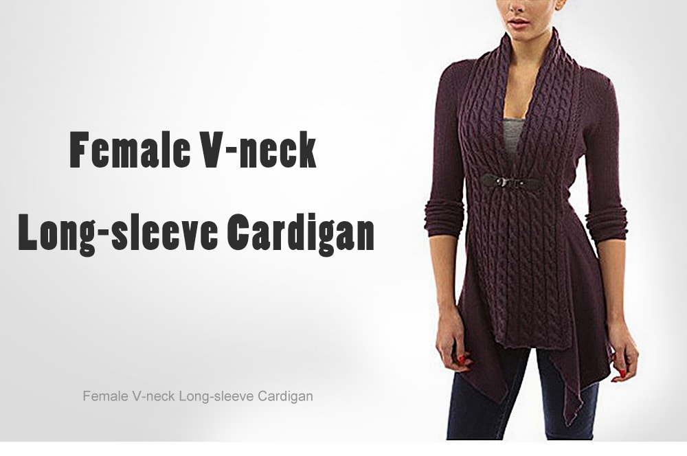 Women's Europe and American Strap V-neck Long-sleeved Shirt Twist Cardigan - Purple XL